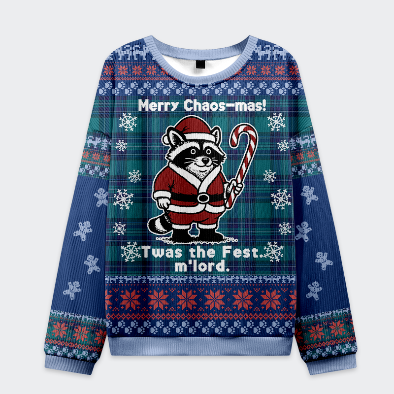 Tokyo-Tiger Candy Cane Raccoon Samurai Ugly Sweater