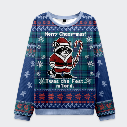 Tokyo-Tiger Candy Cane Raccoon Samurai Ugly Sweater