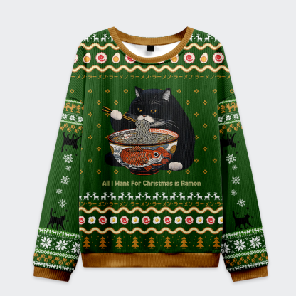 Tokyo-Tiger All I Want for Christmas is Ramen Cat Ugly Sweater