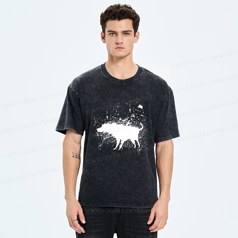 Tokyo-Tiger Tumbling Dog Washed T-Shirt