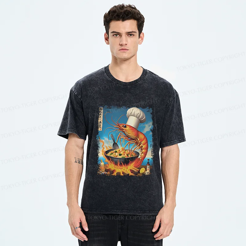 Tokyo-Tiger Shrimp Fried Rice Funny Washed T-Shirt