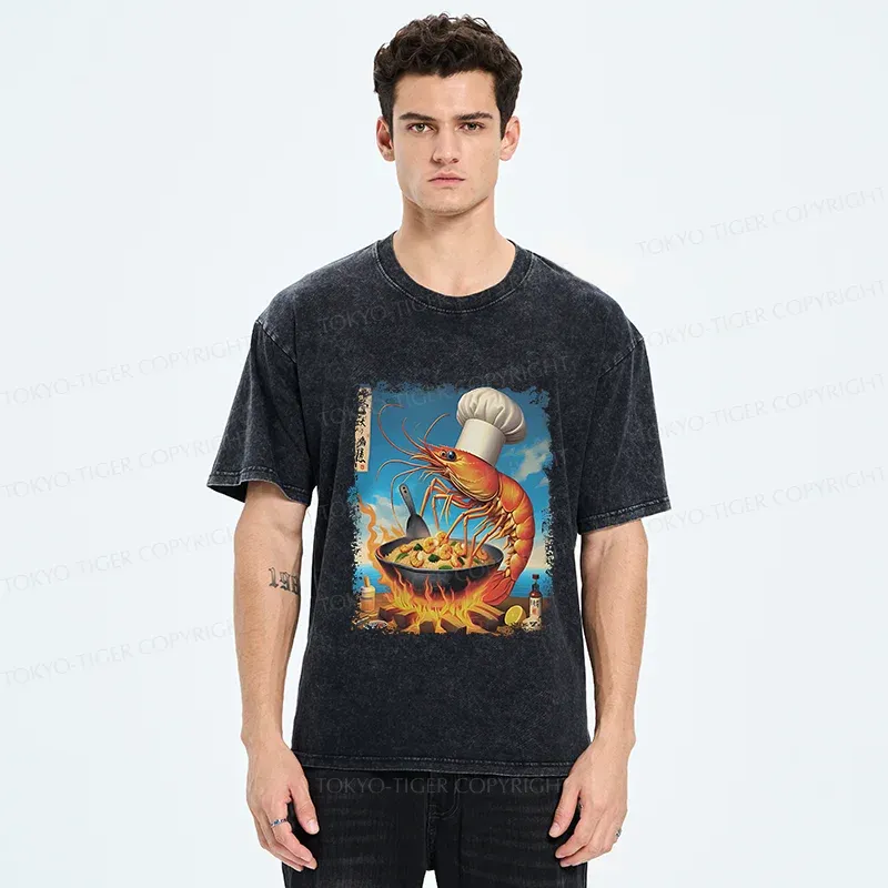 Tokyo-Tiger Shrimp Fried Rice Funny Washed T-Shirt