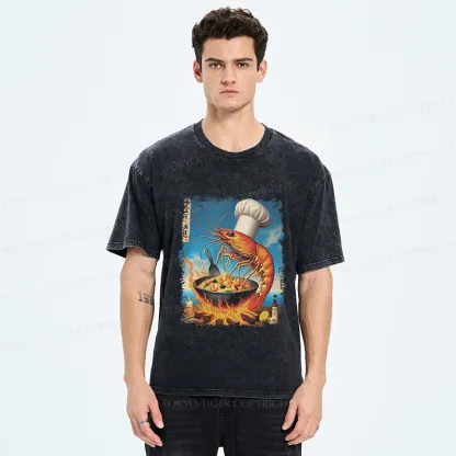 Tokyo-Tiger Shrimp Fried Rice Funny Washed T-Shirt