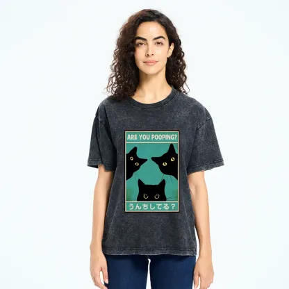 Tokyo-Tiger Cats Watching You Poop Washed T-Shirt