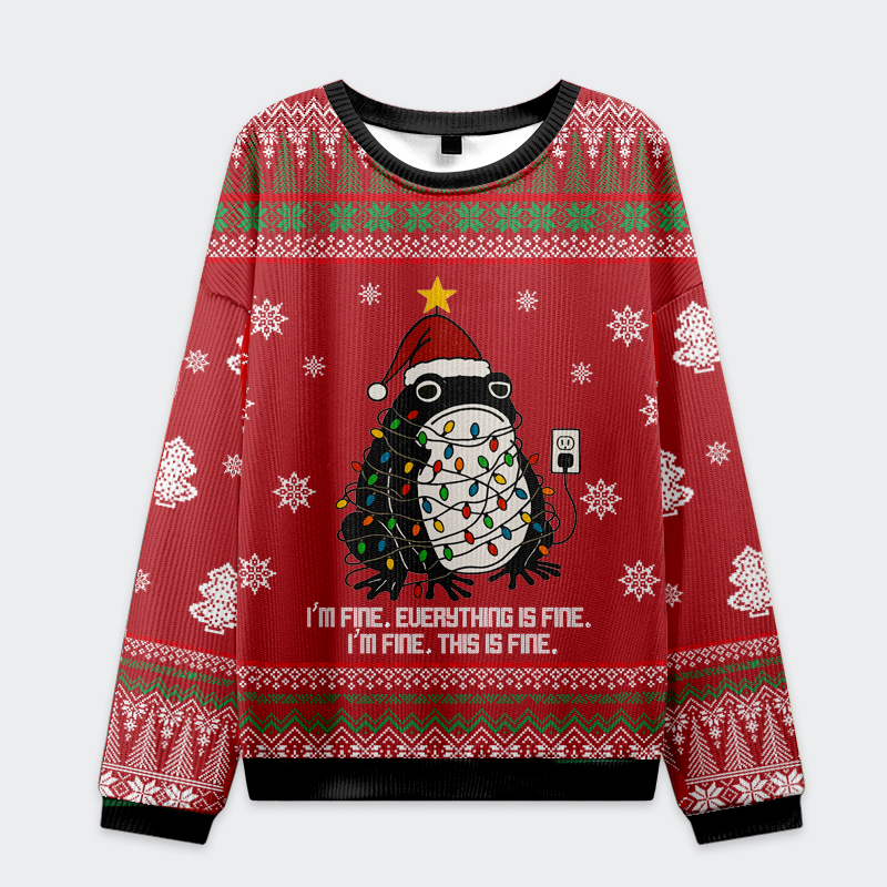 Tokyo-Tiger Funny Frog Lights-Everything Is Fine Christmas Ugly Sweatshirt