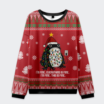 Tokyo-Tiger Funny Frog Lights-Everything Is Fine Christmas Ugly Sweatshirt