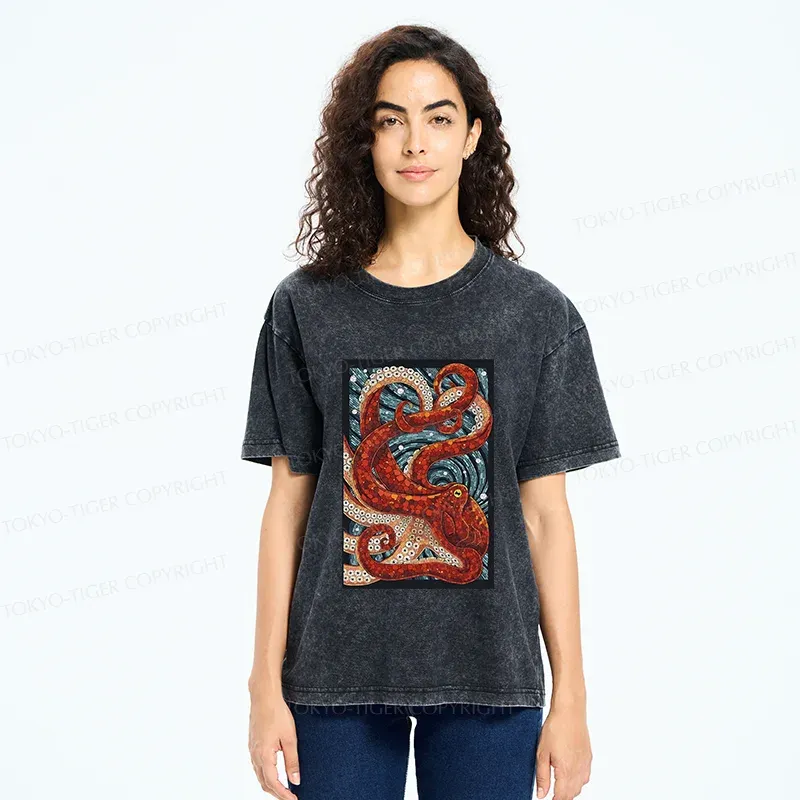 Tokyo-Tiger Colorful Octopus Washed T-Shirt