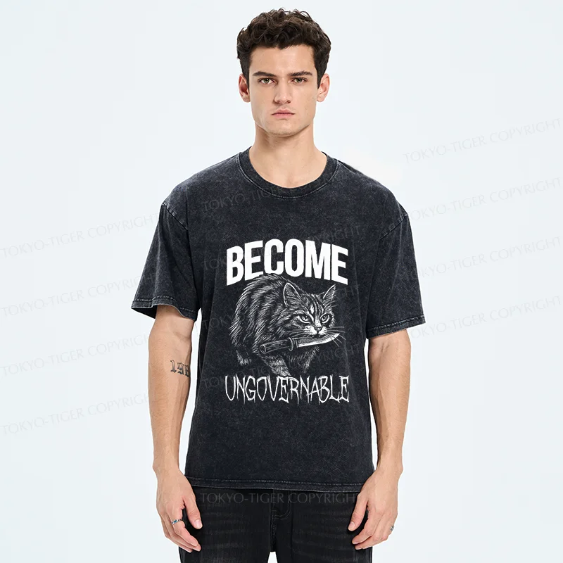 Tokyo-Tiger Uncontrolled Cat Funny Washed T-Shirt