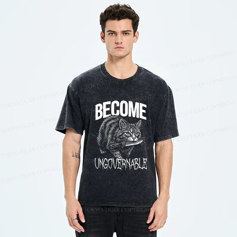 Tokyo-Tiger Uncontrolled Cat Funny Washed T-Shirt