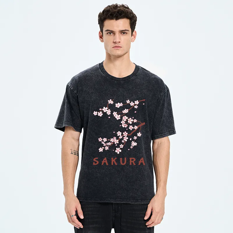 Tokyo-Tiger Japanese Sakura Washed T-Shirt