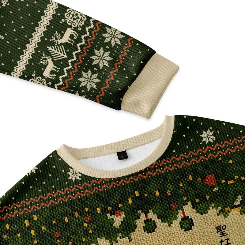 Tokyo-Tiger Cute Cat Drinking Tea Christmas Ugly Sweatshirt