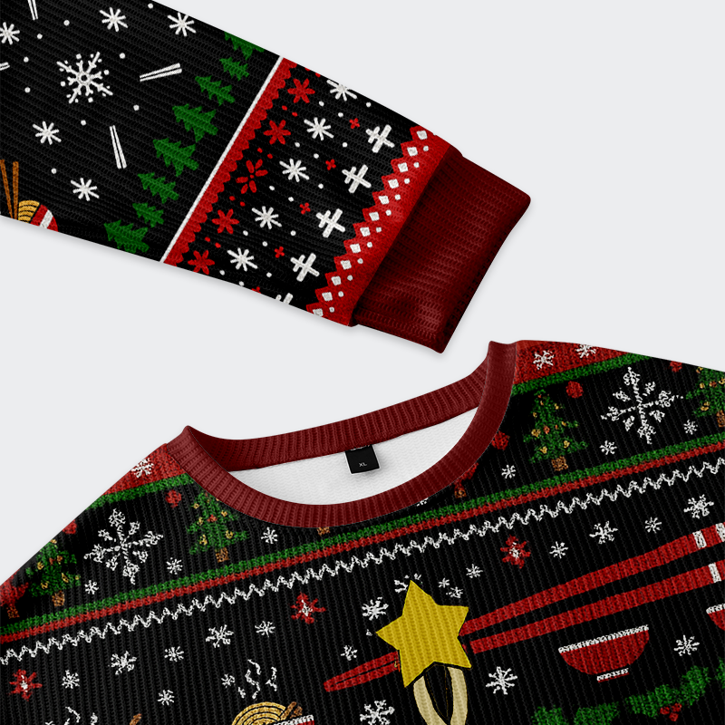 Tokyo-Tiger Noodles & Cheer Holiday Christmas Ugly Sweatshirt