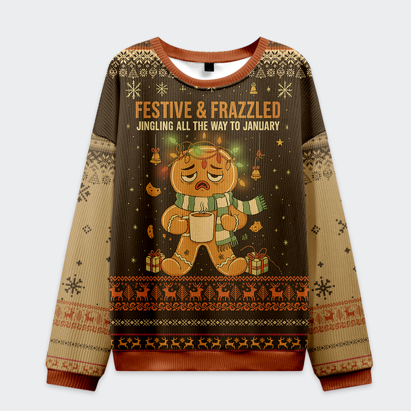 Tokyo-Tiger Festive & Frazzled Gingerbread Christmas Ugly Sweatshirt