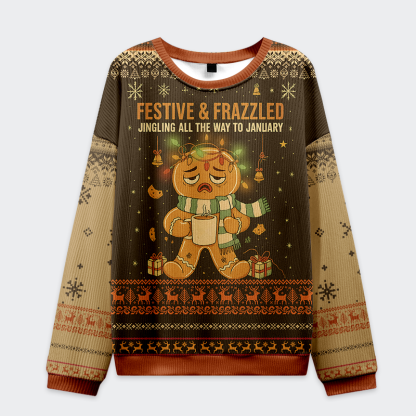 Tokyo-Tiger Festive & Frazzled Gingerbread Christmas Ugly Sweatshirt