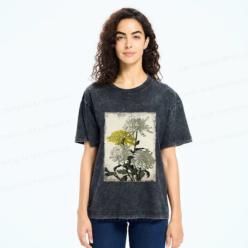 Tokyo-Tiger Japanese Chrysanthemum Washed T-Shirt
