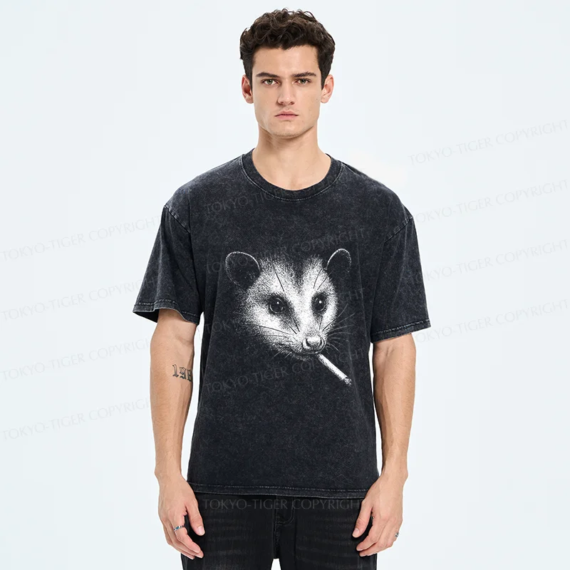 Tokyo-Tiger Possum Smoking Washed T-Shirt