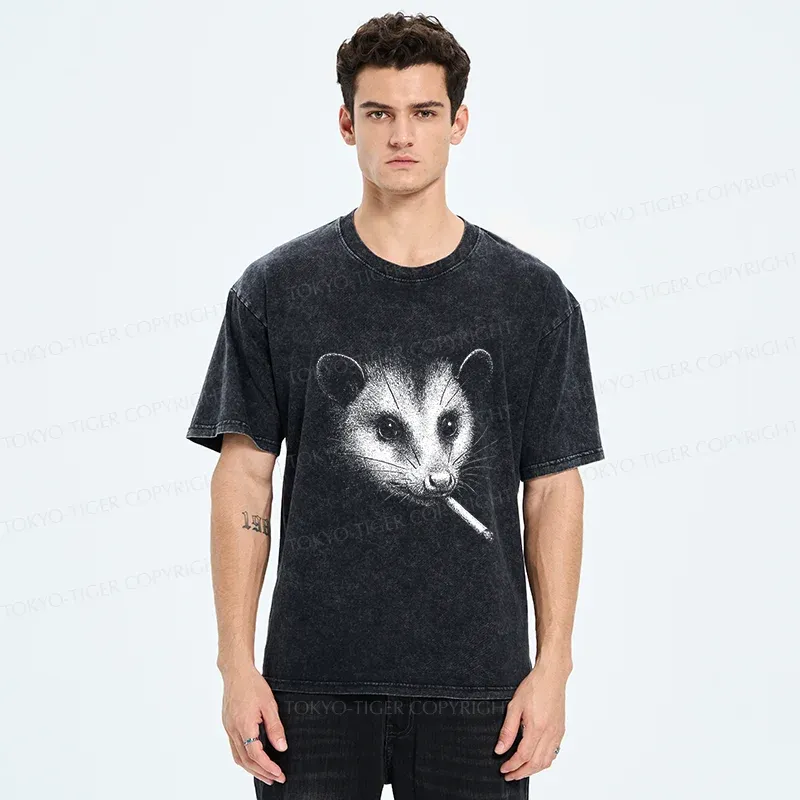 Tokyo-Tiger Possum Smoking Washed T-Shirt