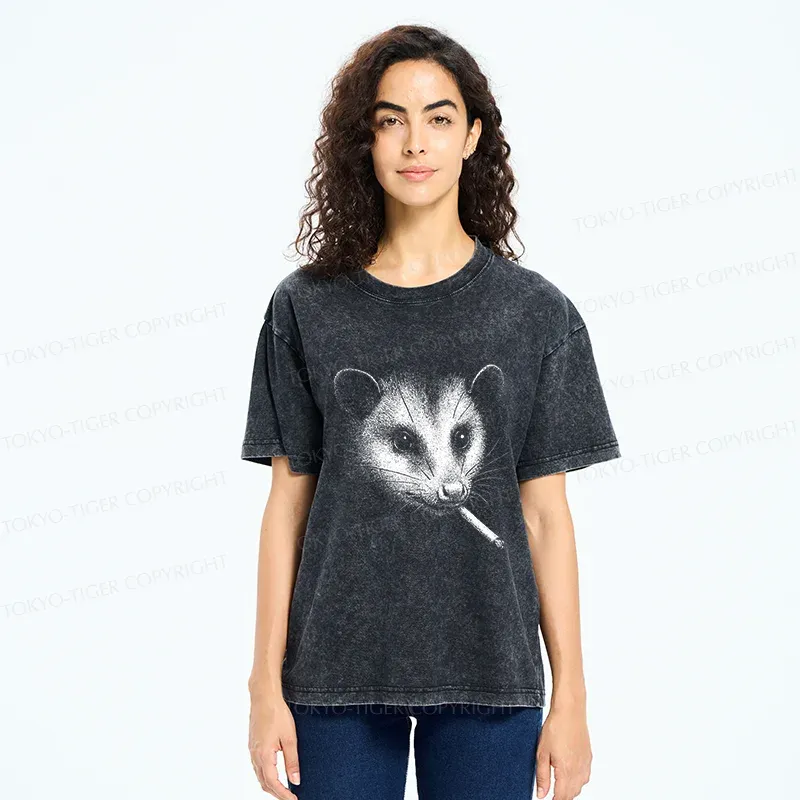 Tokyo-Tiger Possum Smoking Washed T-Shirt