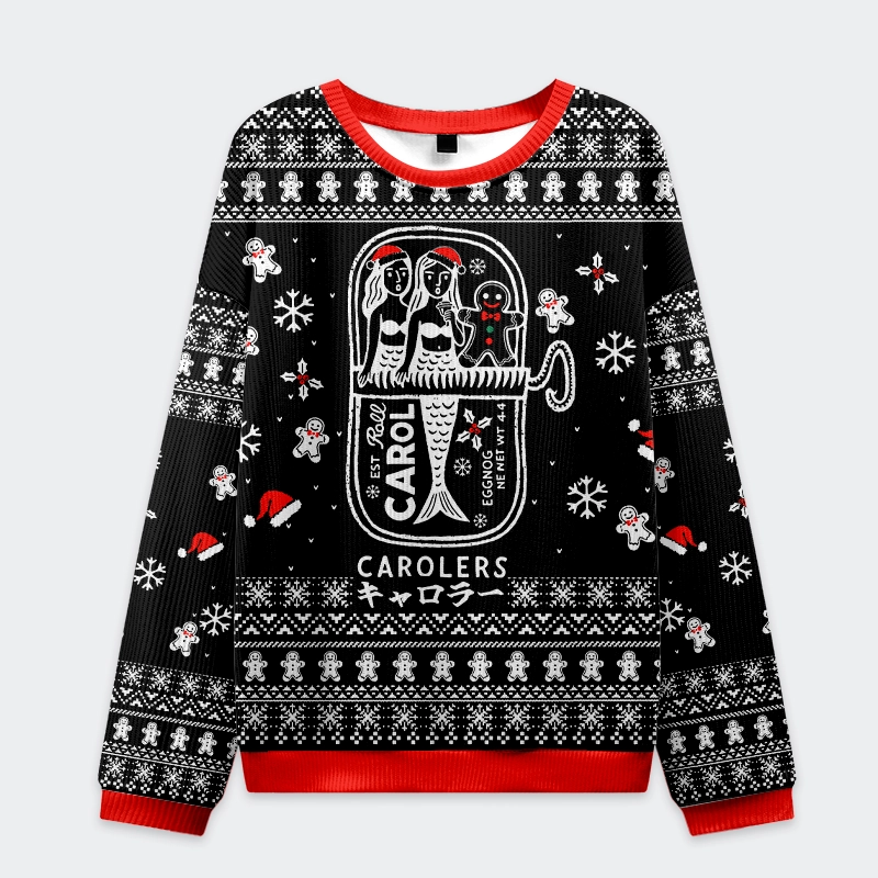 Tokyo-Tiger Mermaid And Gingerbread Man Christmas Ugly Sweatshirt