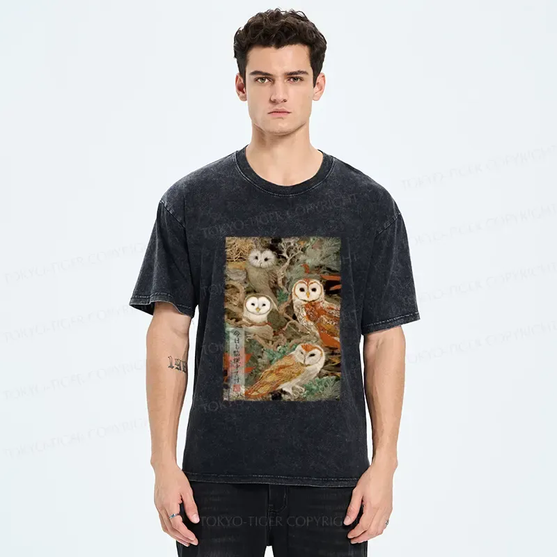 Tokyo-Tiger The Owl Is Watching You Again Today Washed T-Shirt
