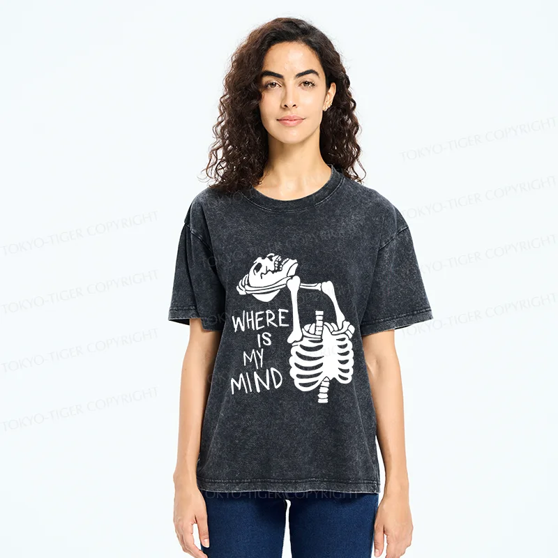 Tokyo-Tiger Confused And Angry Skeleton Washed T-Shirt