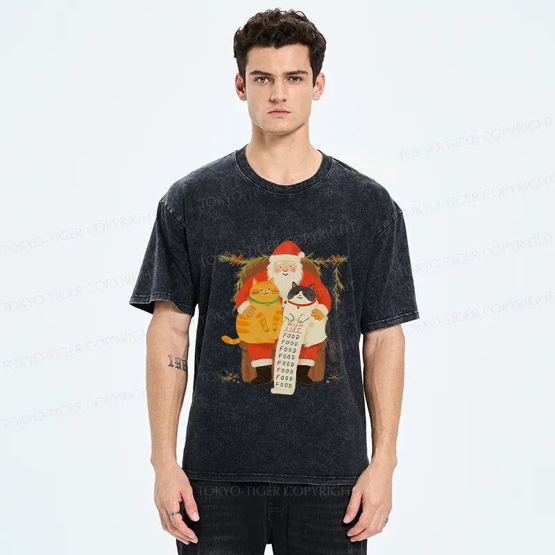 Tokyo-Tiger Santa Claus And Cats Washed T-Shirt