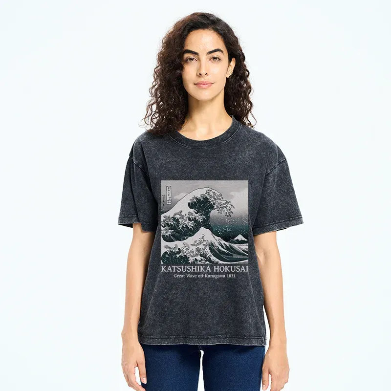 Tokyo-Tiger Ukiyoe Classic Waves Washed T-Shirt