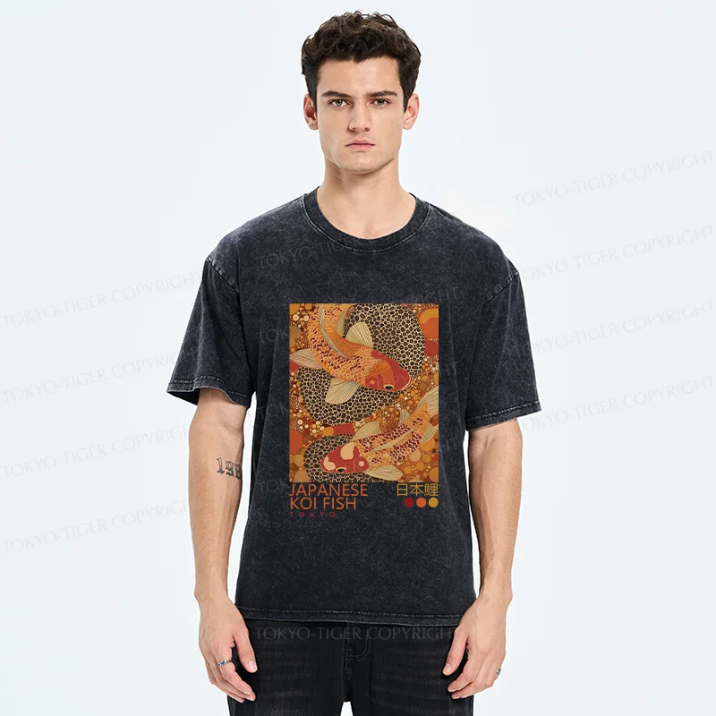 Tokyo-Tiger Japanese Koi Poster Washed T-Shirt