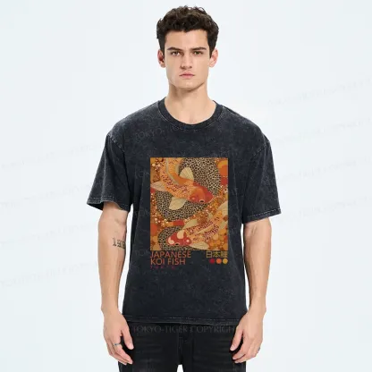 Tokyo-Tiger Japanese Koi Poster Washed T-Shirt