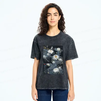 Tokyo-Tiger Lotus Dreams And Zen Streams Washed T-Shirt