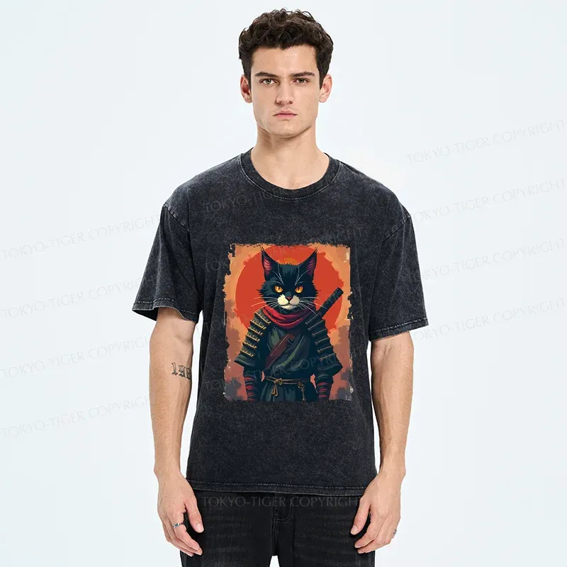 Tokyo-Tiger Handsome Cat Ninja Washed T-Shirt