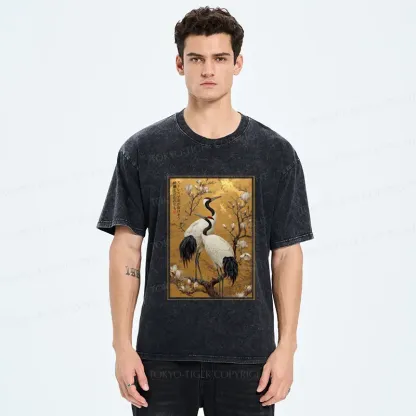 Tokyo-Tiger Japanese Elegance Of The Cranes Washed T-Shirt