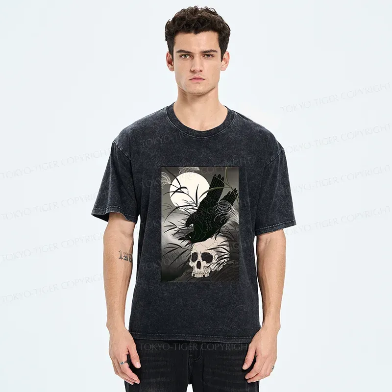 Tokyo-Tiger Ukiyoe Crow Washed T-Shirt