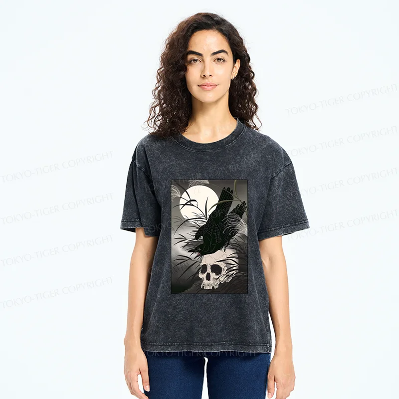 Tokyo-Tiger Ukiyoe Crow Washed T-Shirt