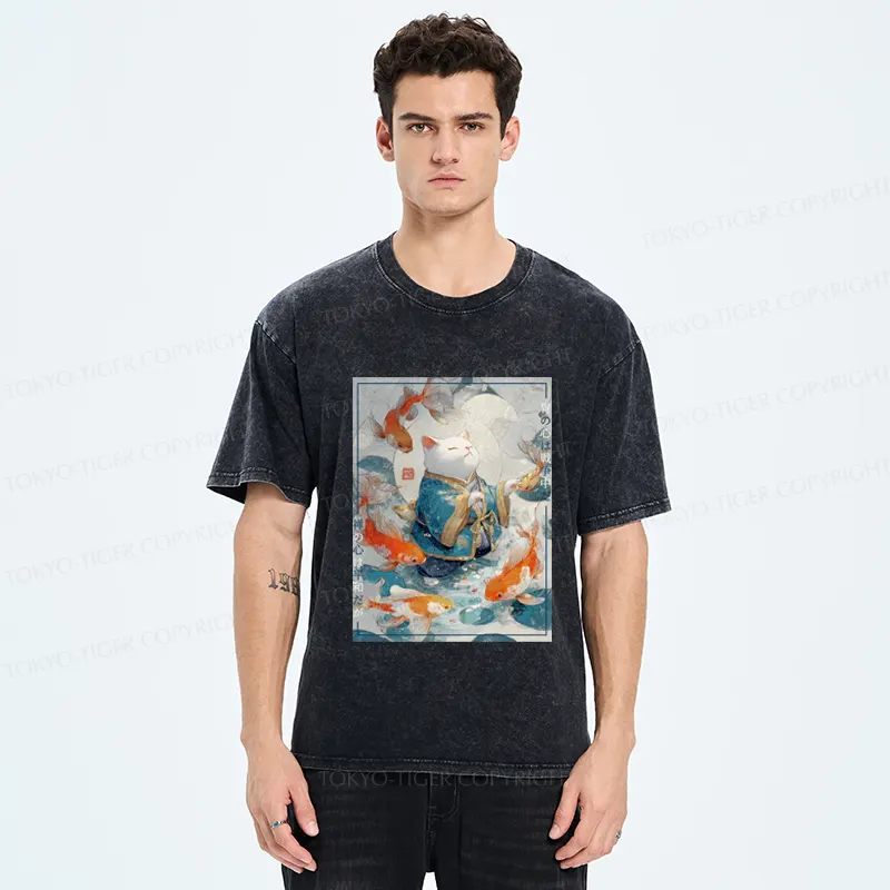 Tokyo-Tiger A Cat’s Zen  A Fish’s Fate Washed T-Shirt