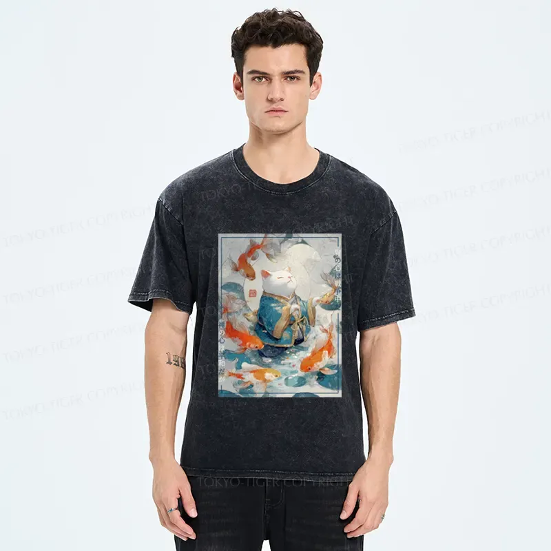Tokyo-Tiger A Cat’s Zen  A Fish’s Fate Washed T-Shirt
