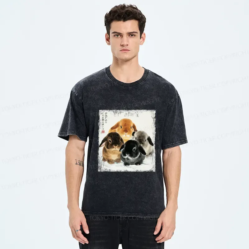 Tokyo-Tiger The Ink Wash Rabbit Is Watching You Washed T-Shirt