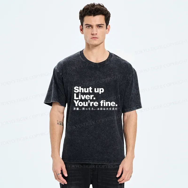 Tokyo-Tiger Liver And Alcohol Funny Washed T-Shirt