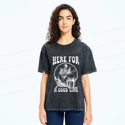 Tokyo-Tiger Rock Skull Funny Washed T-Shirt