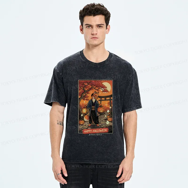 Tokyo-Tiger Halloween Fox Demon Washed T-Shirt