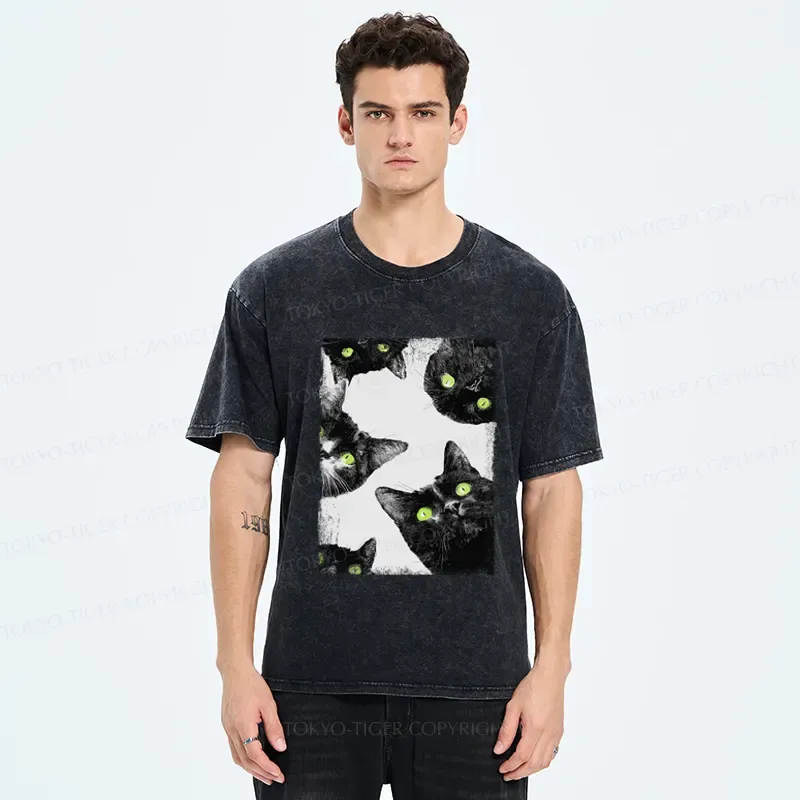 Tokyo-Tiger Five Cats Are Watching You Washed T-Shirt