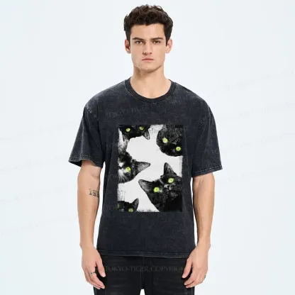 Tokyo-Tiger Five Cats Are Watching You Washed T-Shirt