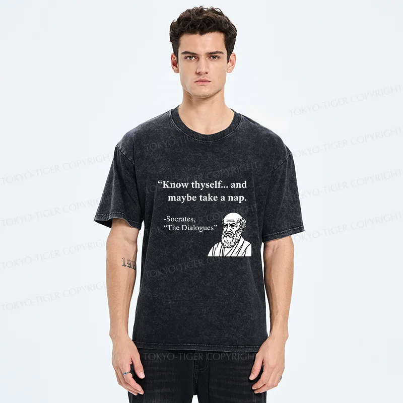 Tokyo-Tiger Socrates' Philosophy Funny Washed T-Shirt