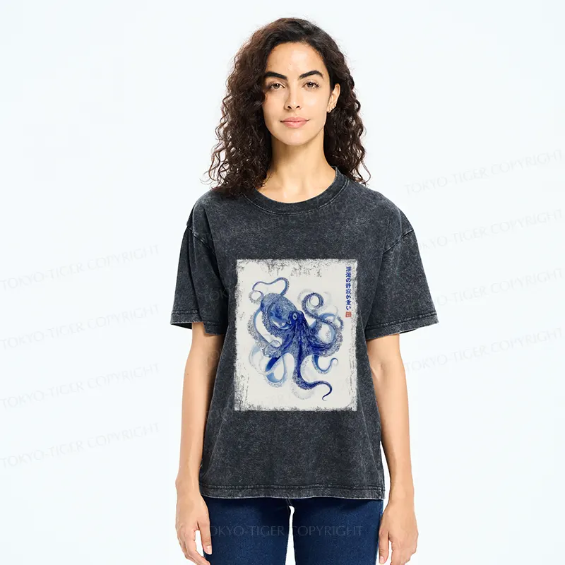Tokyo-Tiger In The Deep: The Octopus’s Journey Washed T-Shirt