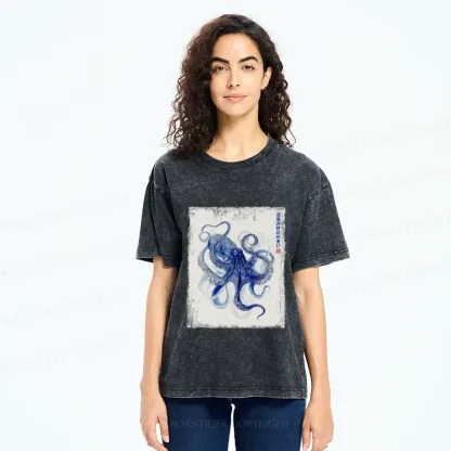 Tokyo-Tiger In The Deep: The Octopus’s Journey Washed T-Shirt