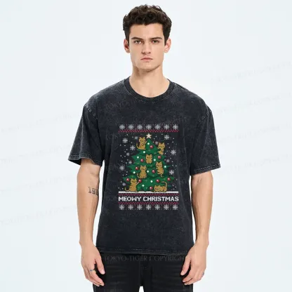 Tokyo-Tiger Cats Christmas Tree Washed T-Shirt