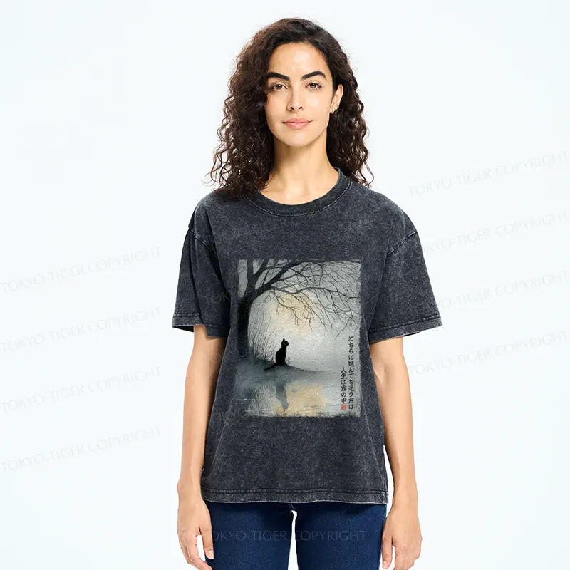Tokyo-Tiger A Cat's Silent Solitude Washed T-Shirt