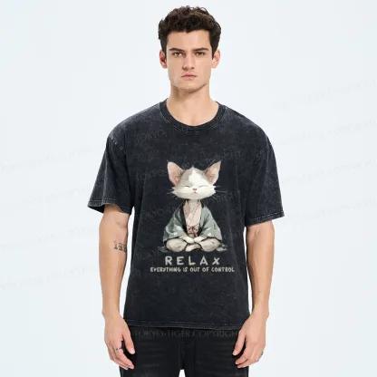Tokyo-Tiger Zen Cat Relaxation，Everything's Out Of Control Washed T-Shirt