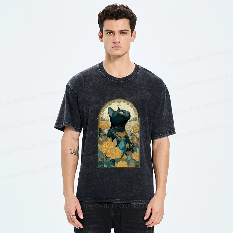 Tokyo-Tiger The Cat and Eternal Blossoms Washed T-Shirt