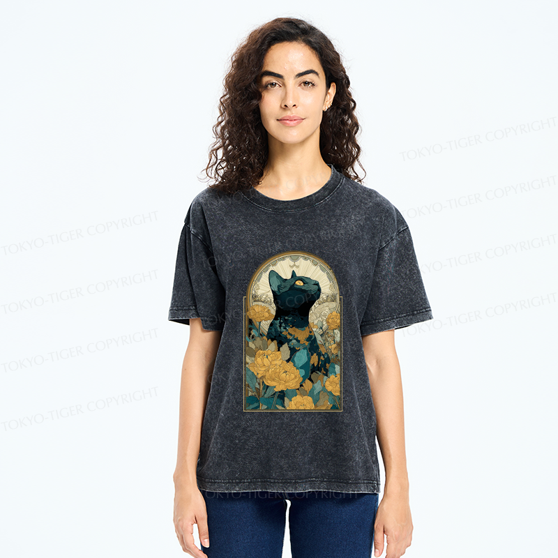 Tokyo-Tiger The Cat and Eternal Blossoms Washed T-Shirt